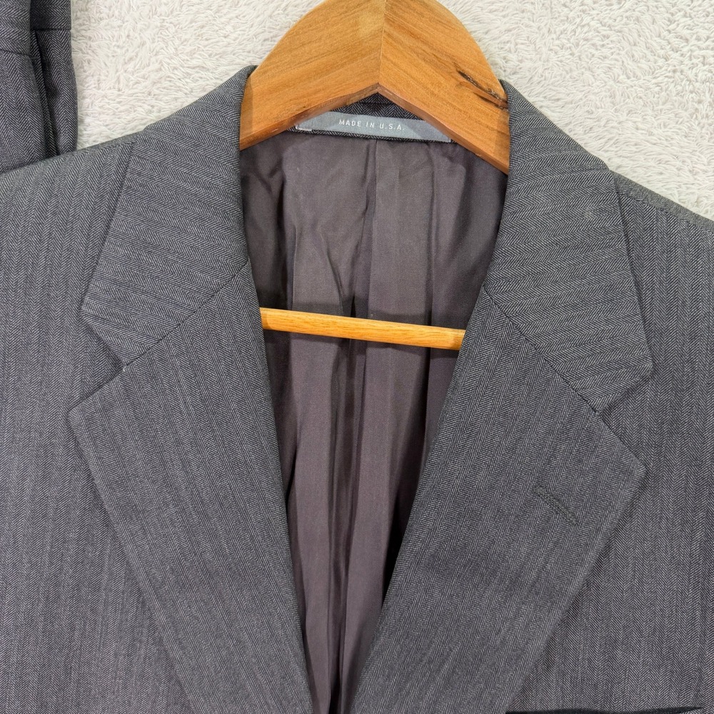 Hickey Freeman Men 40XL Slim Fit Madison Suit Grey Herringbone Wool 34x32 USA - Picture 2 of 16
